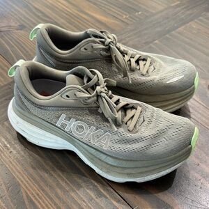 Hoka Olive Gray Running Sneakers with Lime Highlights